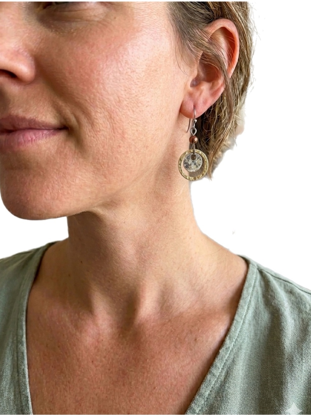 Mixed Metal Gold and Silver Disc Drop Earrings